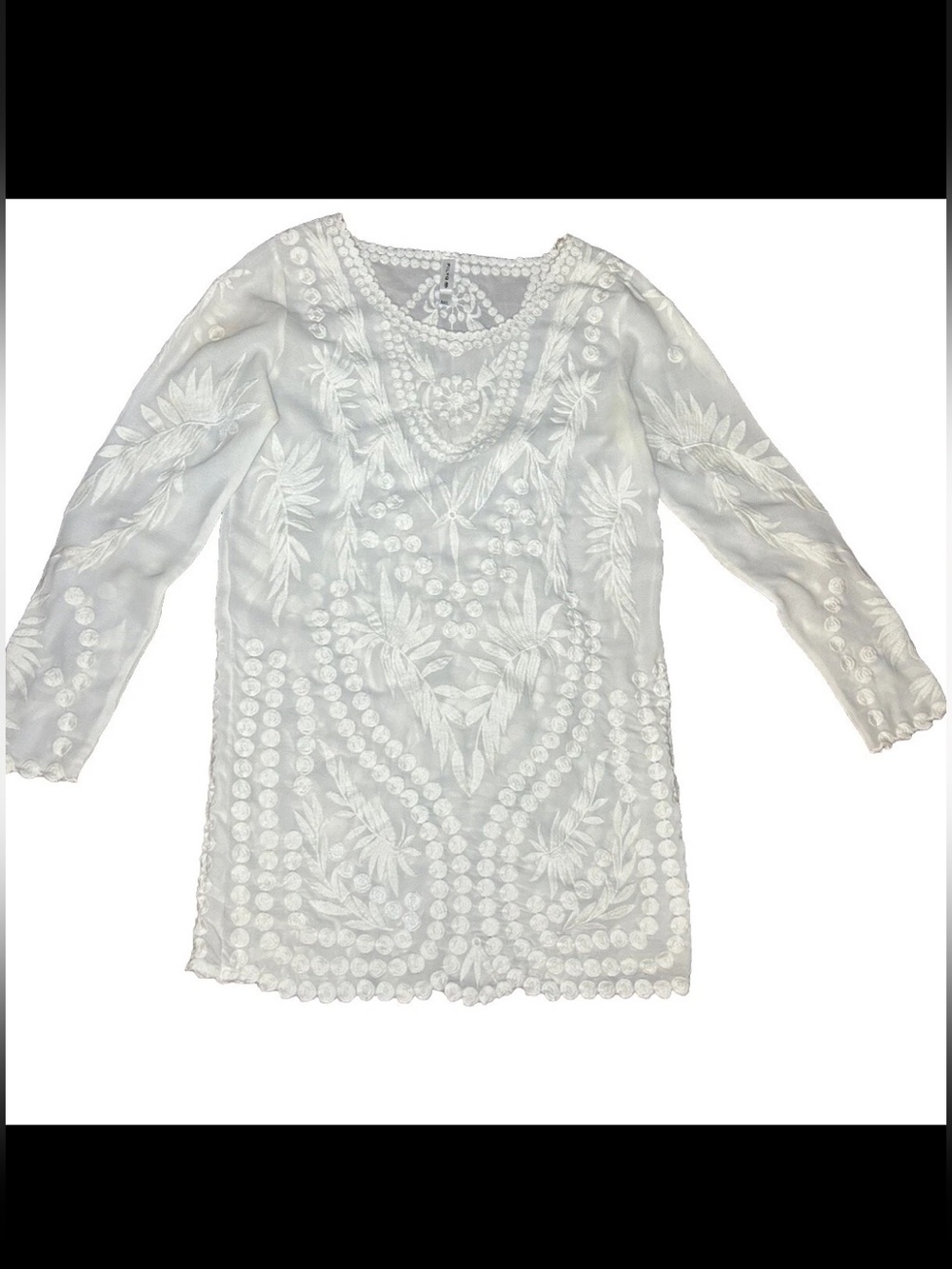 PilyQ Womens Lace Long Sleeve Pullover Swimwear Coverup White Size M/L